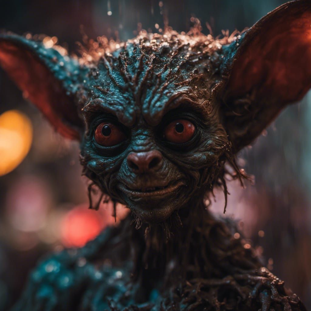Detailed Gremlin Portrait with Galaxy Background