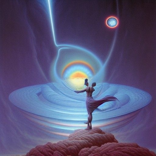 Surreal Muscular Figures in a Solarpunk Landscape