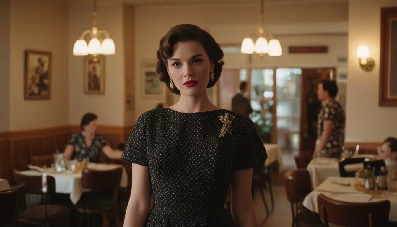 Elegant 1950s Restaurant Scene with Vintage Hollywood Glamou...