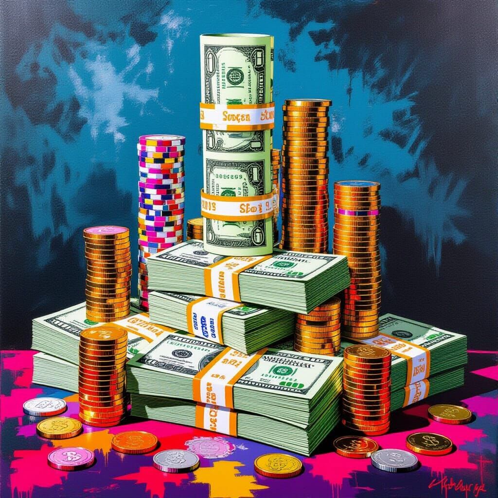 Artistic Money Display: Bold Colors & Playful Textures
