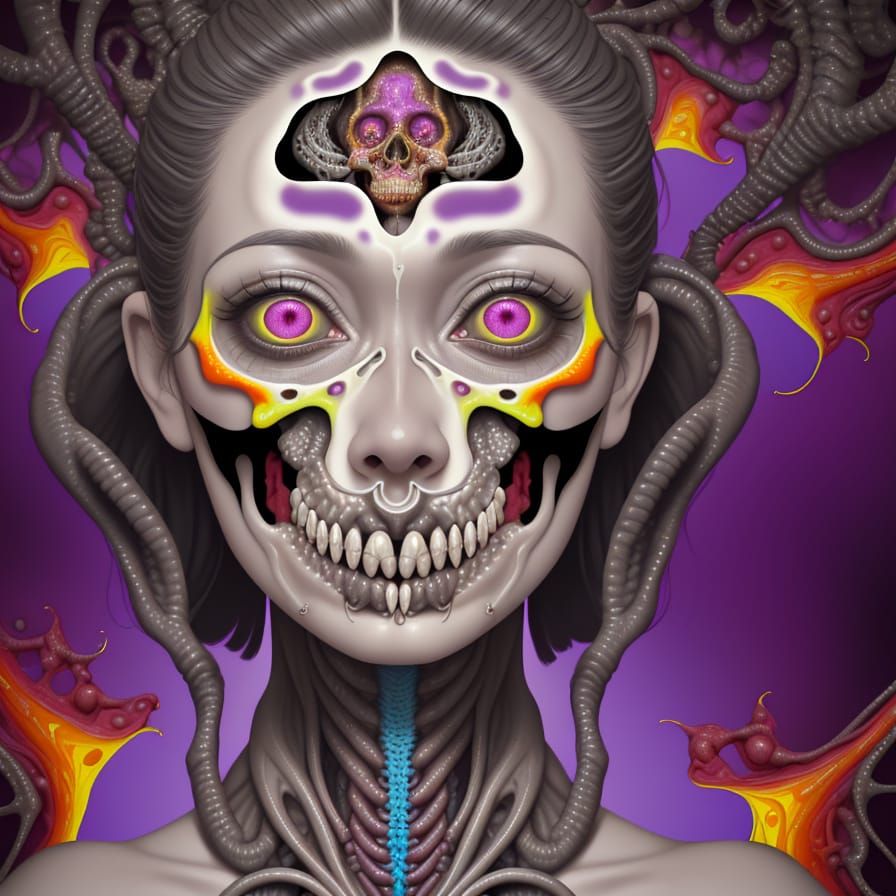 Surrealism Portrait of a Melting Human Skull