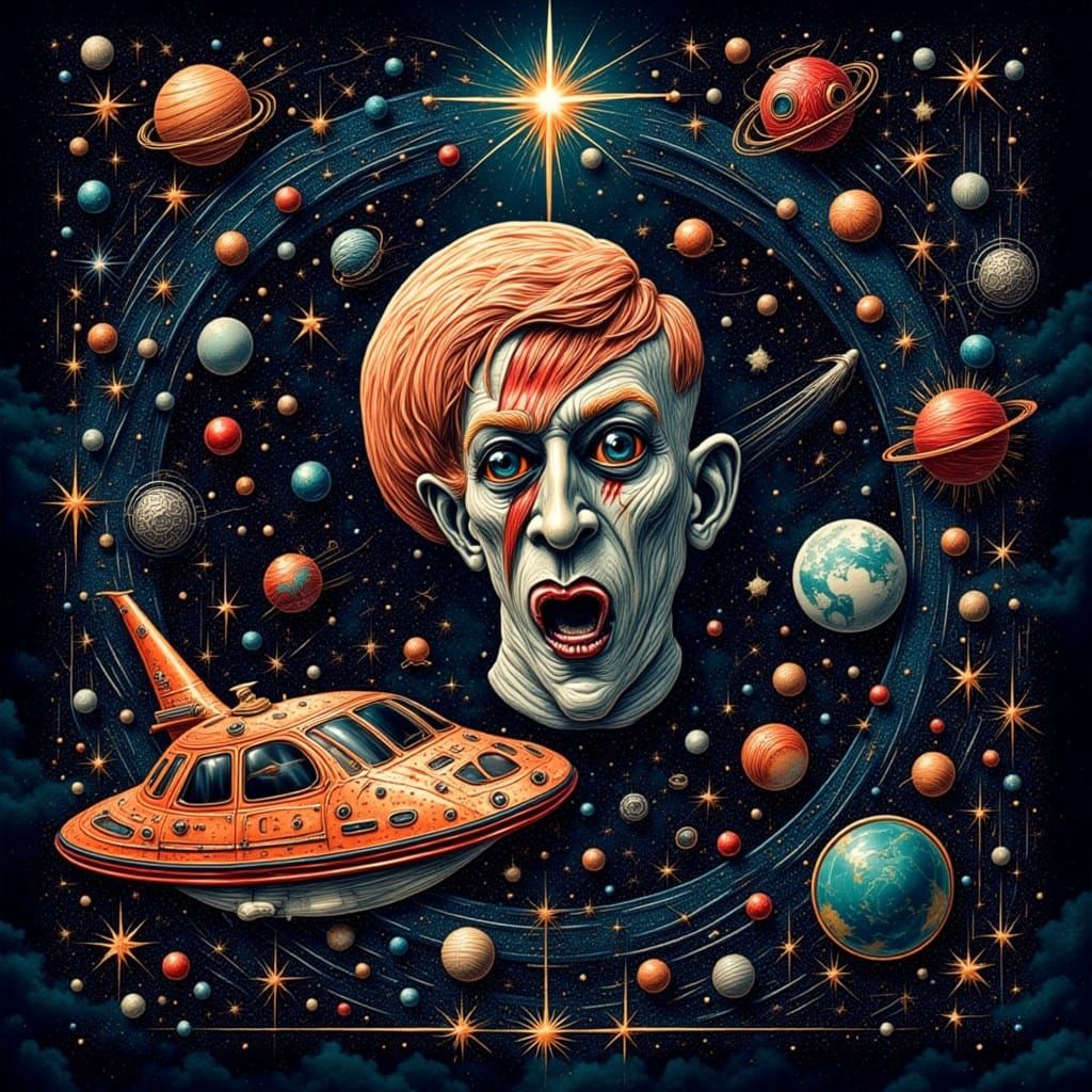 Majestic Astronaut Floating in Cosmic Zentangle Art