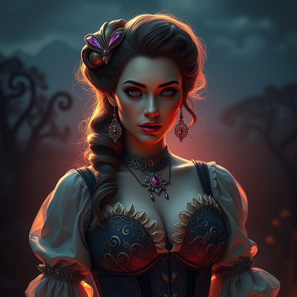 Woman Merging with Landscape in Dark Fantasy Style