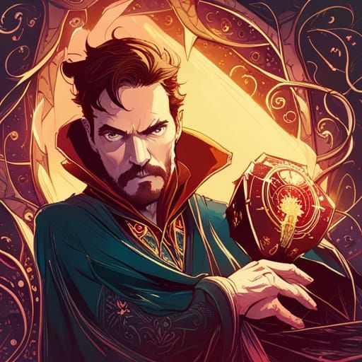 Doctor Strange with Luminous Colors and Golden Outlines