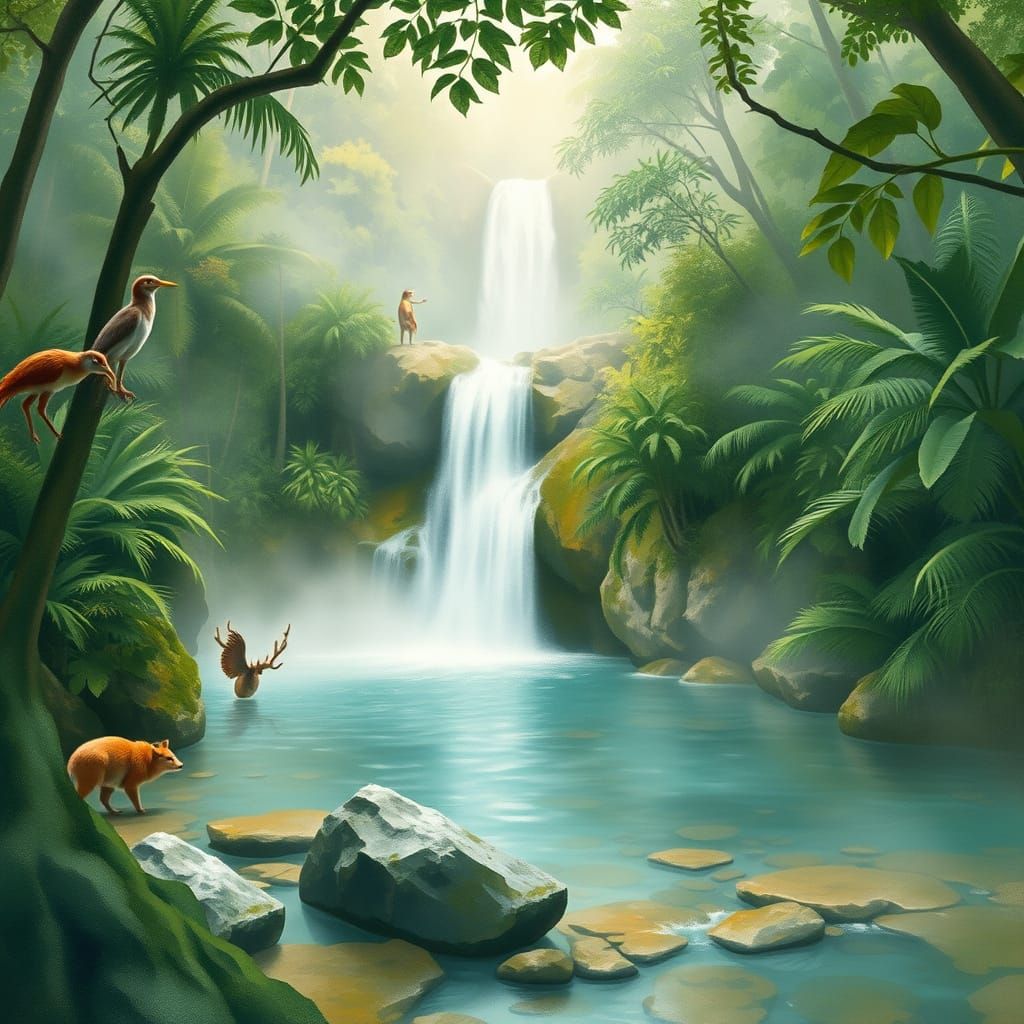 Amazon Waterfall in Watercolor Style