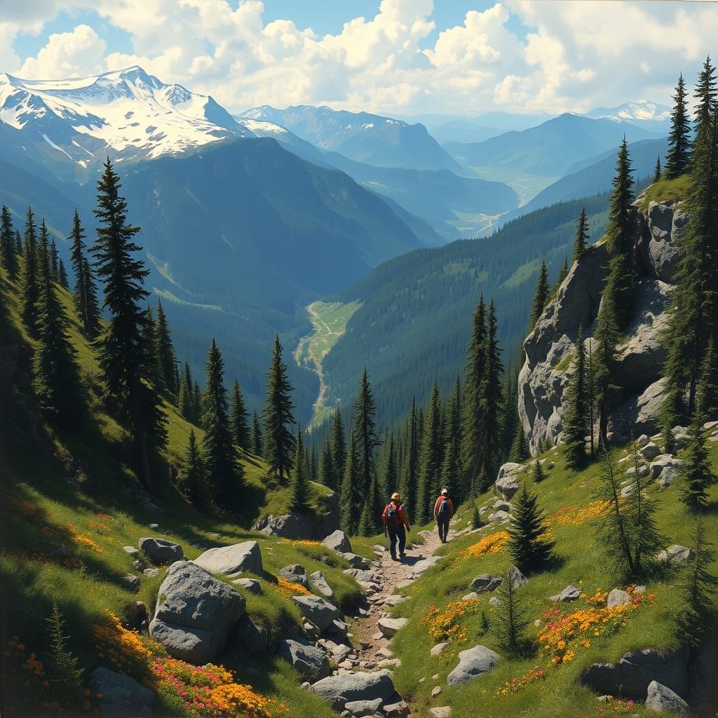 Serene Wilderness Landscape with Hikers