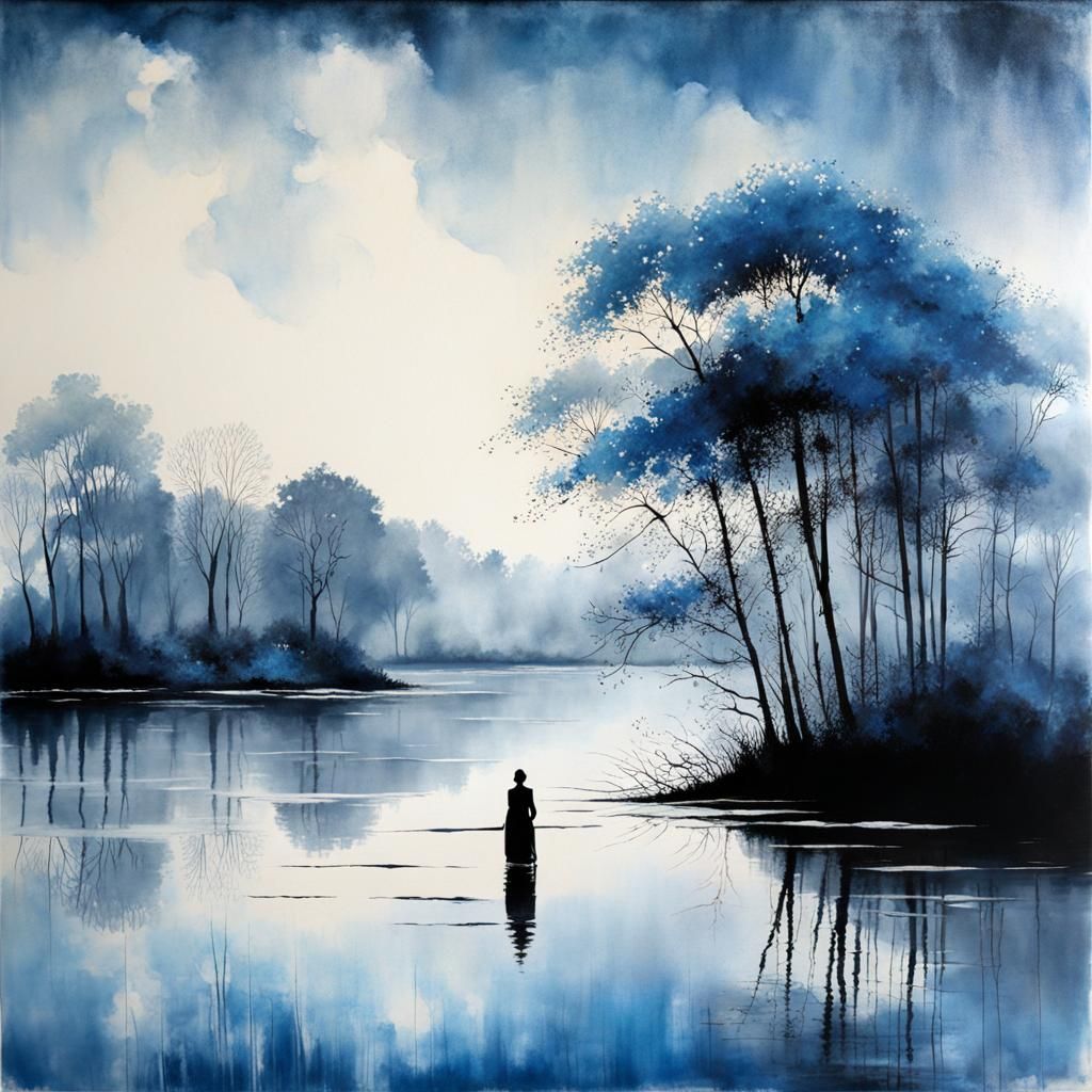 Delicate Water Reflections in Art Brut Style