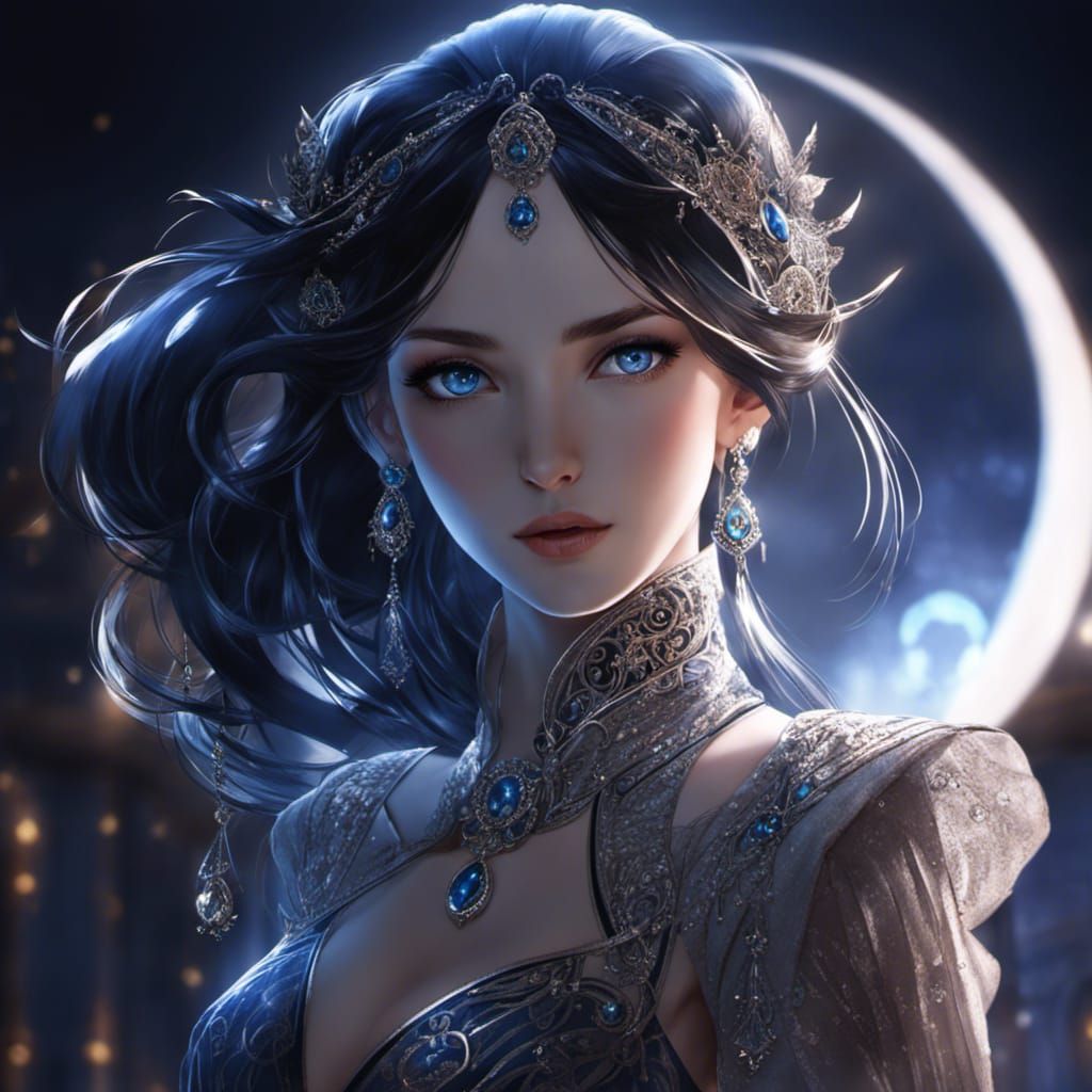 Anime Portrait: Beautiful Woman with Long Black Hair