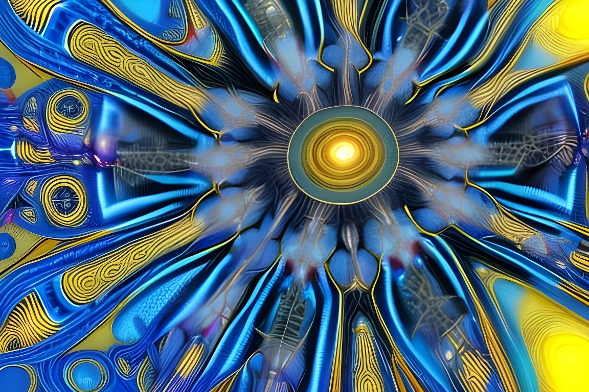 Detailed Fractal Mandala in Blue and Yellow