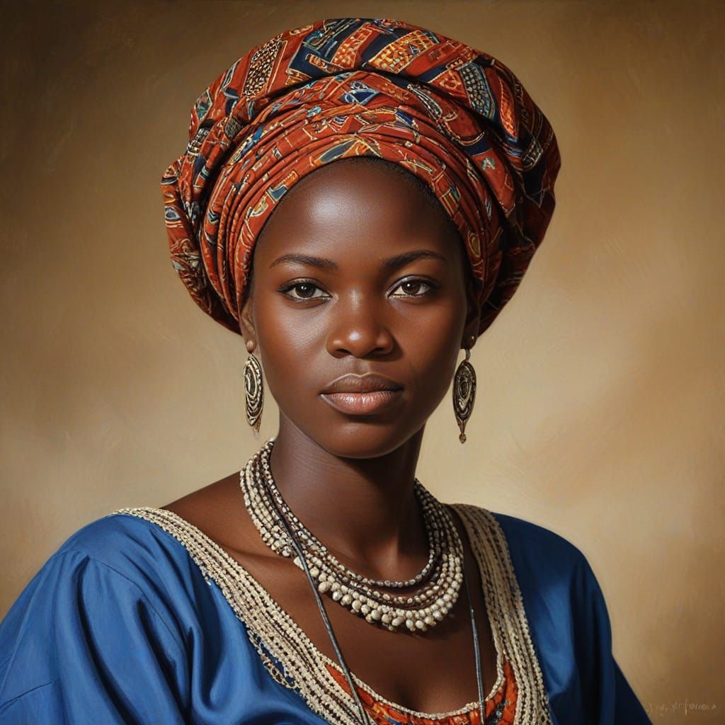 Ovambo Woman Portrait in Da Vinci Oil Painting Style