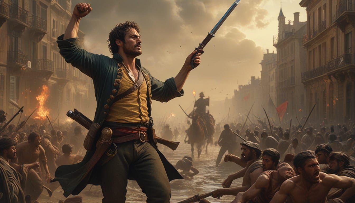 Vibrant Scene in a Delacroix-Inspired Style with Dynamic Bru...