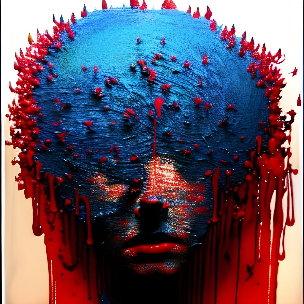 Claymation Woman's Face with Floral Ink Drips