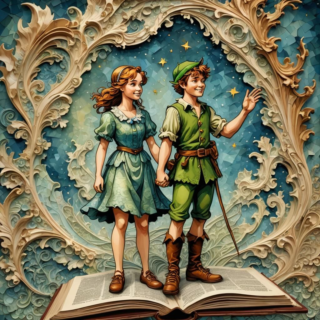 Peter Pan and Wendy in Impasto Style Painting