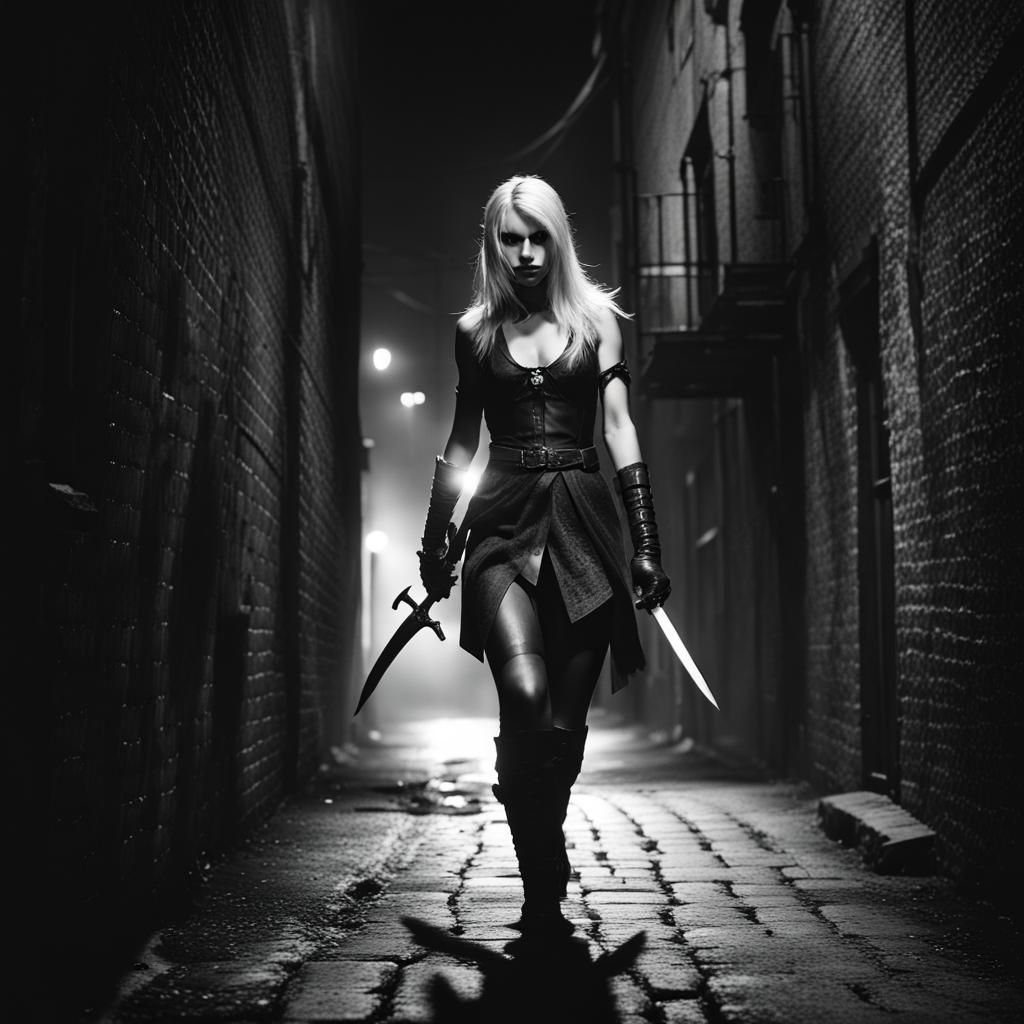 Noir Elf Assassin in Dark Alley