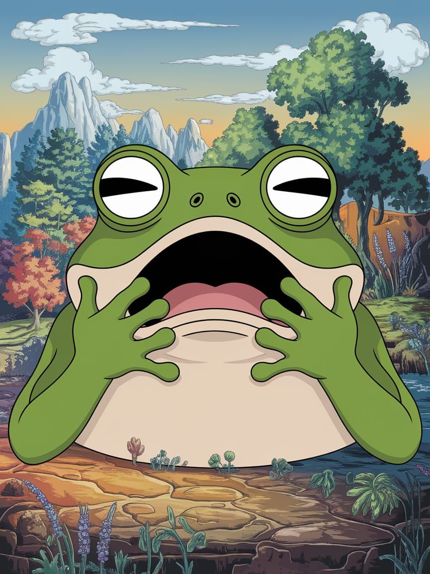Surprised Frog in Studio Ghibli Style