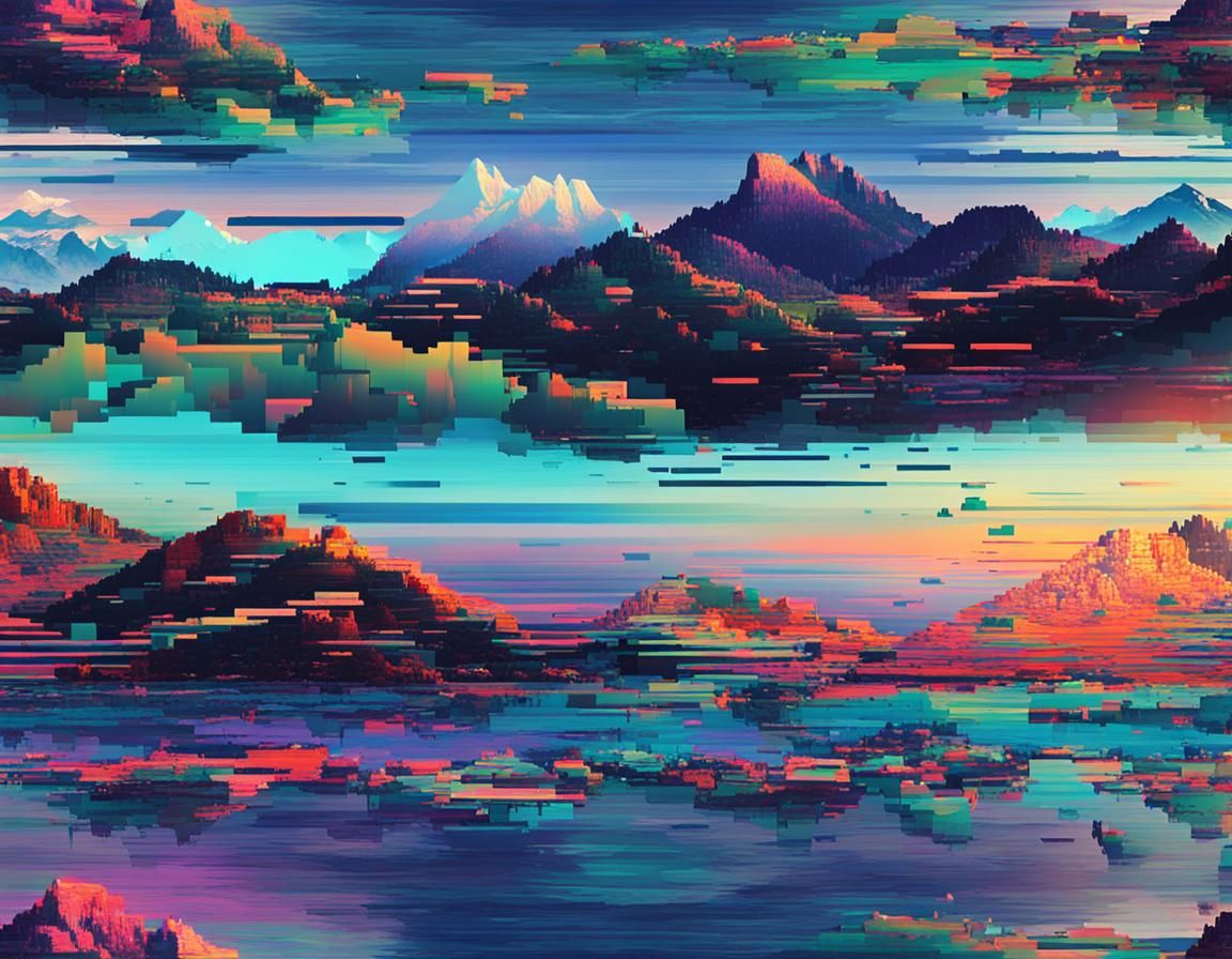 Seascape with Digital Glitch Art Effects
