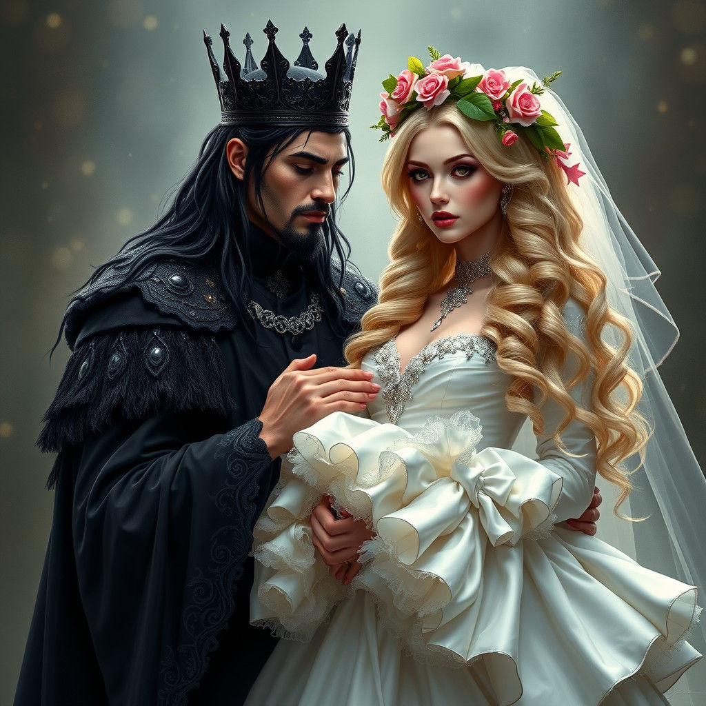 Gothic King and Bride in Dark Romantic Embrace
