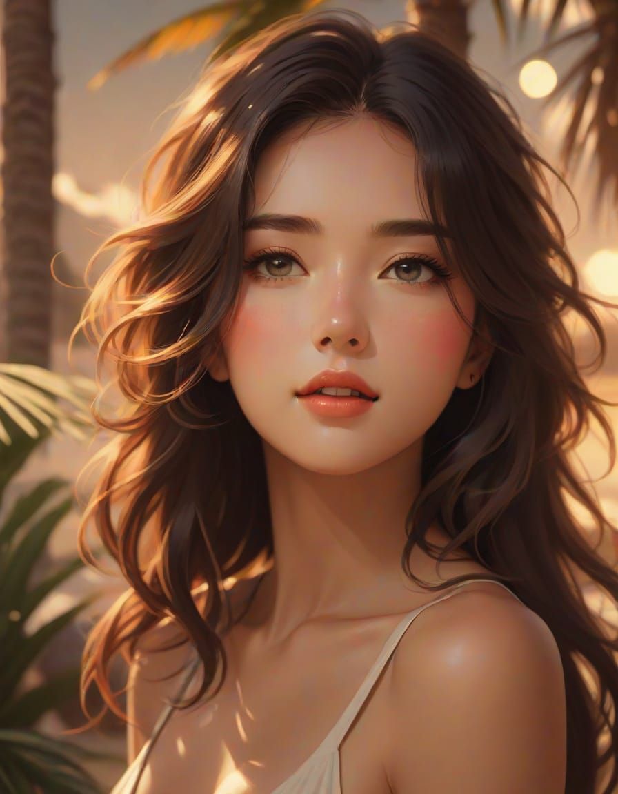 Vintage Florida Beach Scene in Art Deco Style