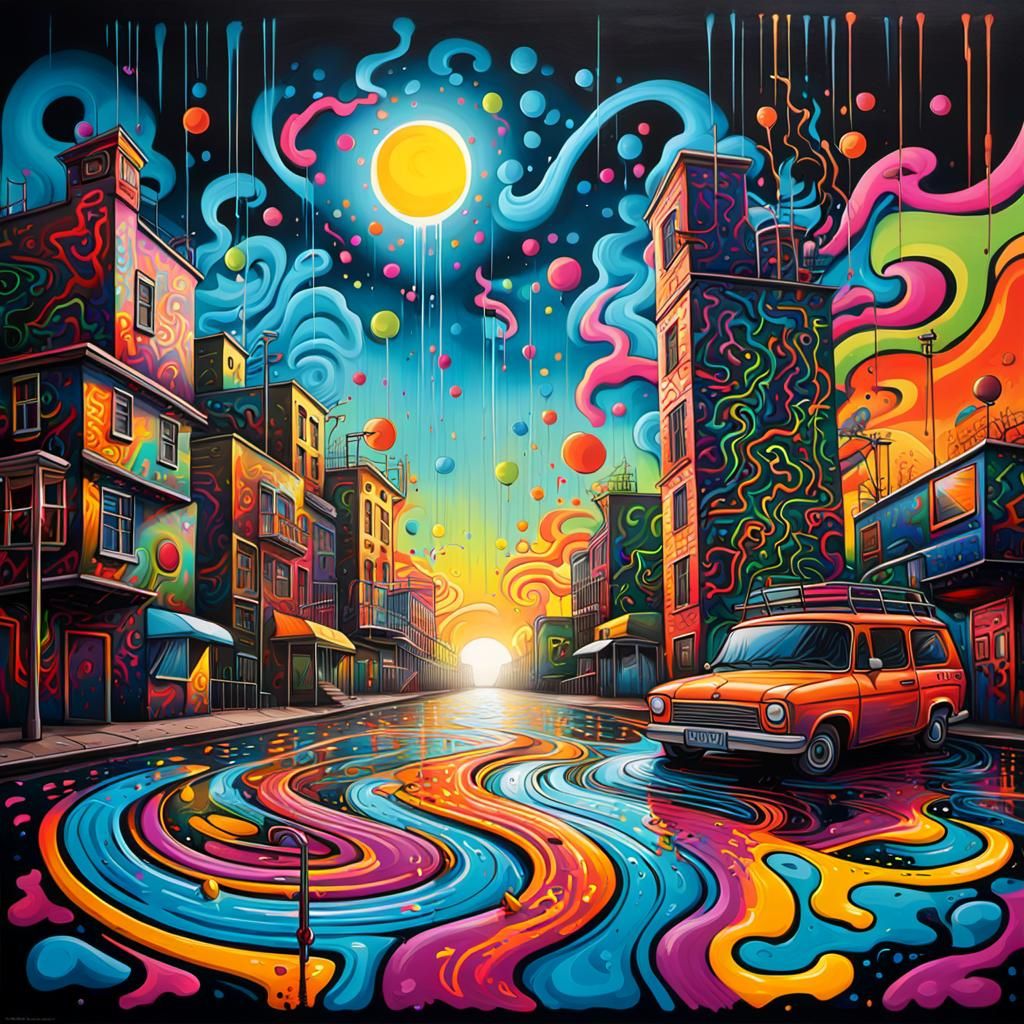 Dynamic Graffiti Mural in Street Art Style