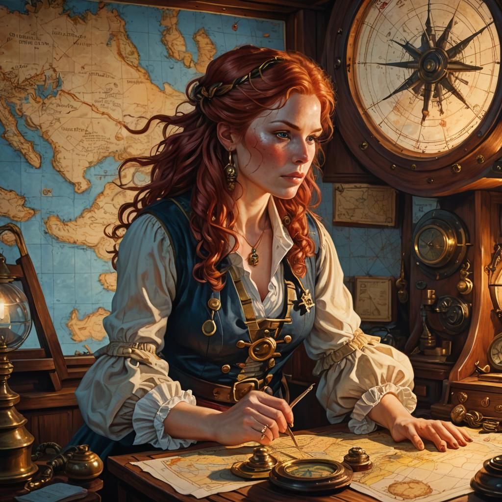 Red-Haired Pirate Inspects Map, Old Master Style