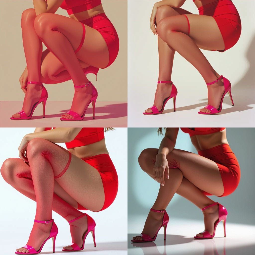 Female Lower Body in Pink Heels and Red Shorts