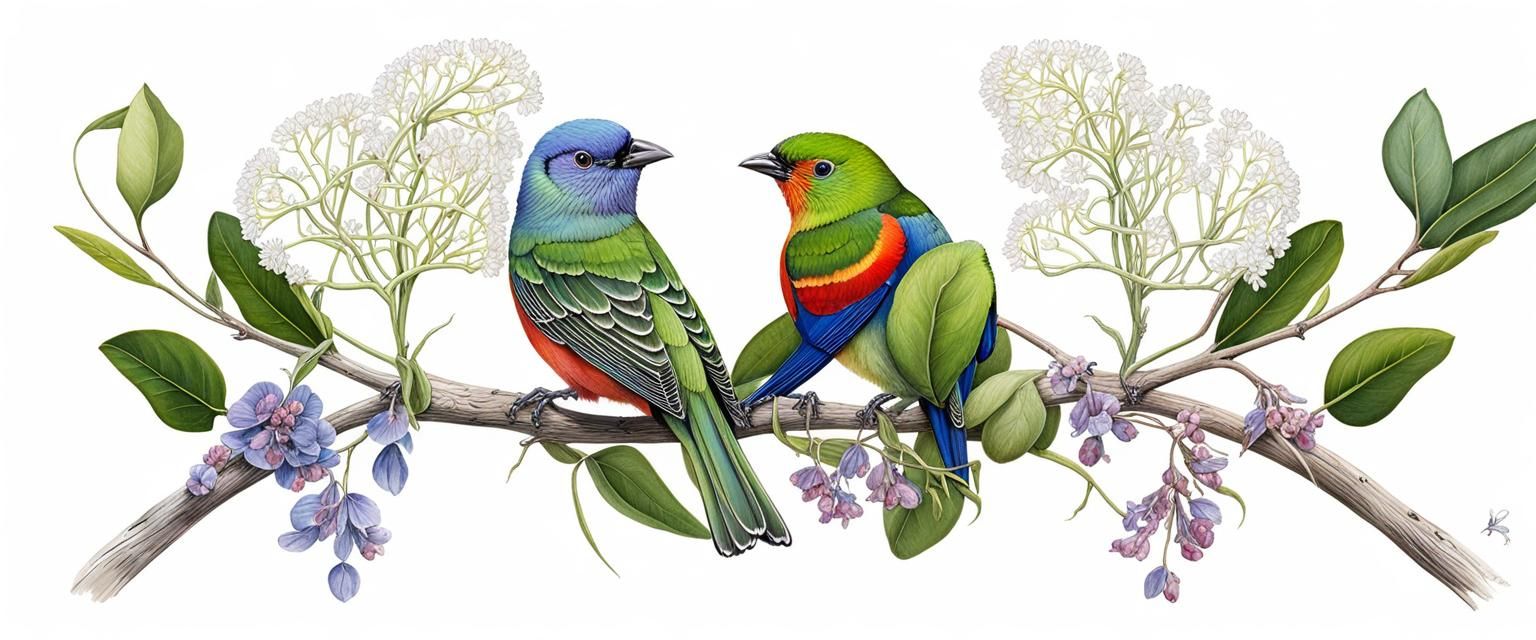 Painted Bunting in Quantum Zentangle Style