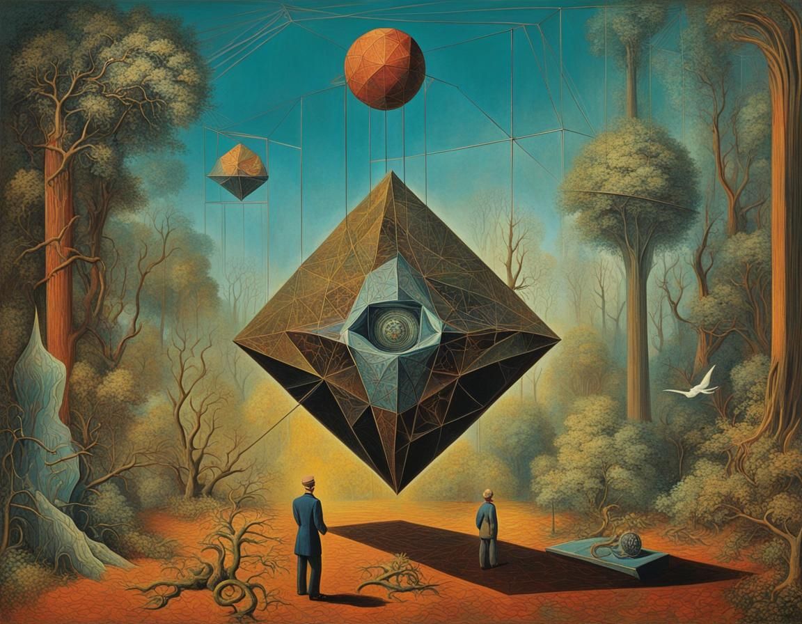 Surreal Geometric Octahedron in Bizarre Forest