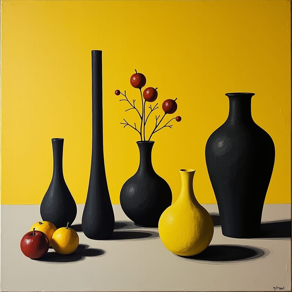 Bauhaus Still Life with Geometric Fruit and Vases