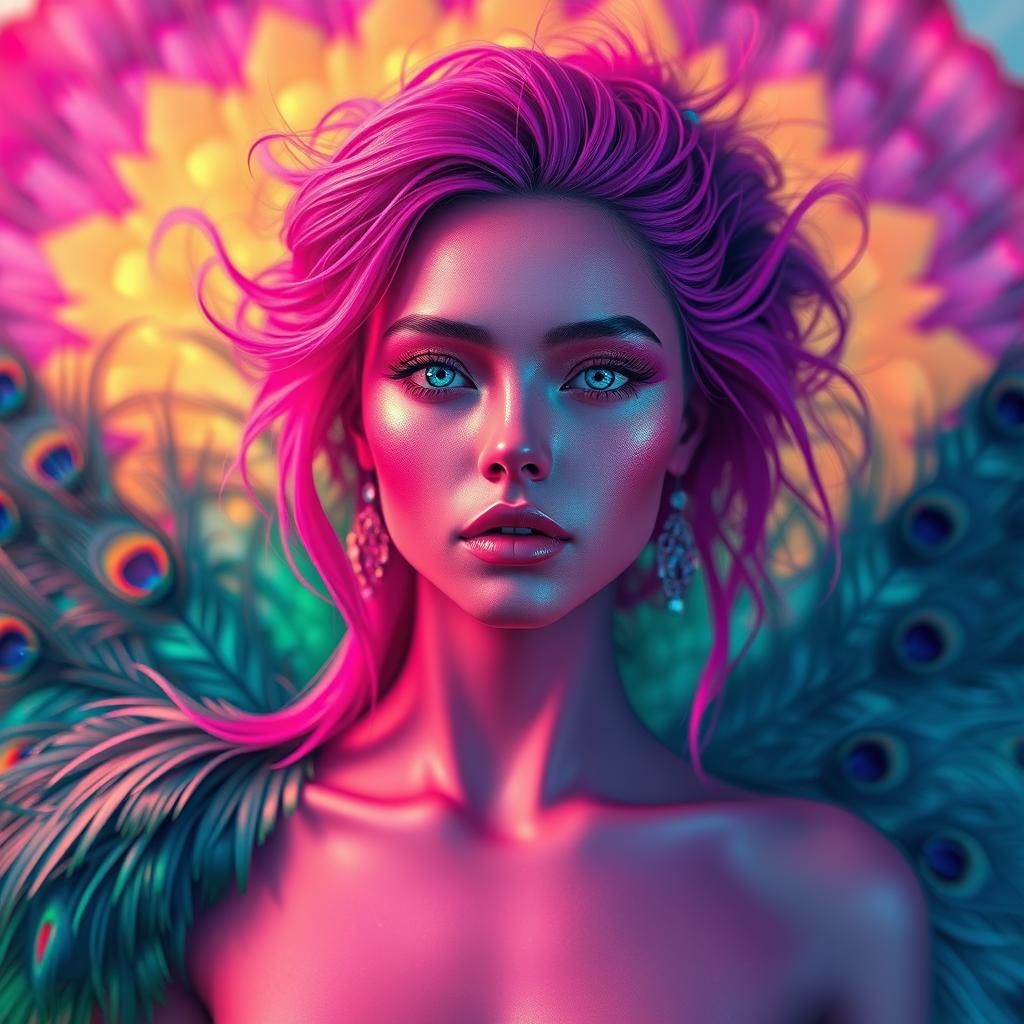 Fantasy Woman with Peacock Feathers, Matte Painting