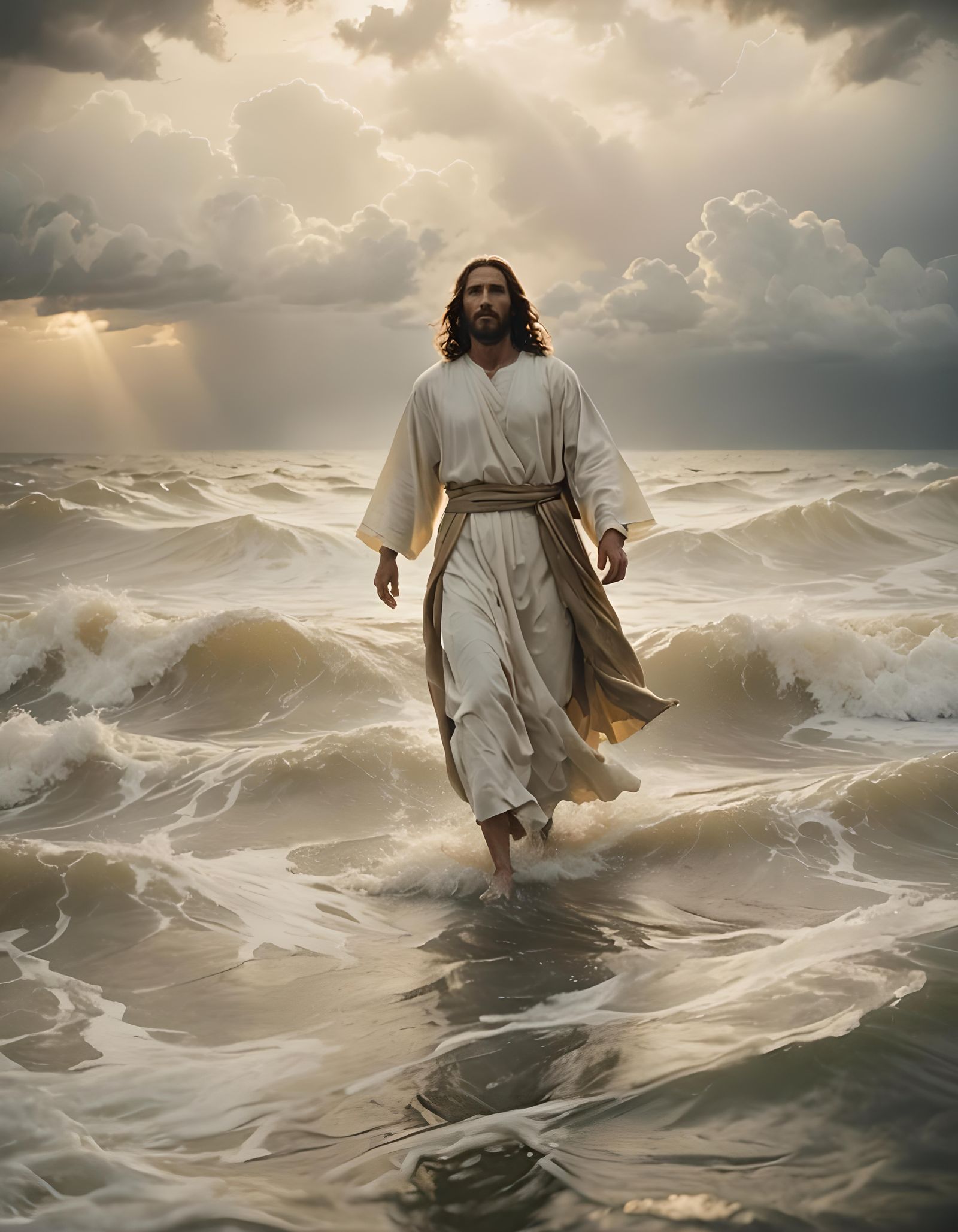 Jesus Christ Walks on Water in Storm