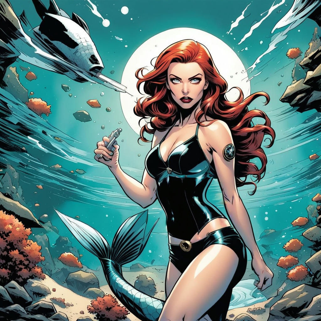 Black Widow Mermaid Comic Book Art