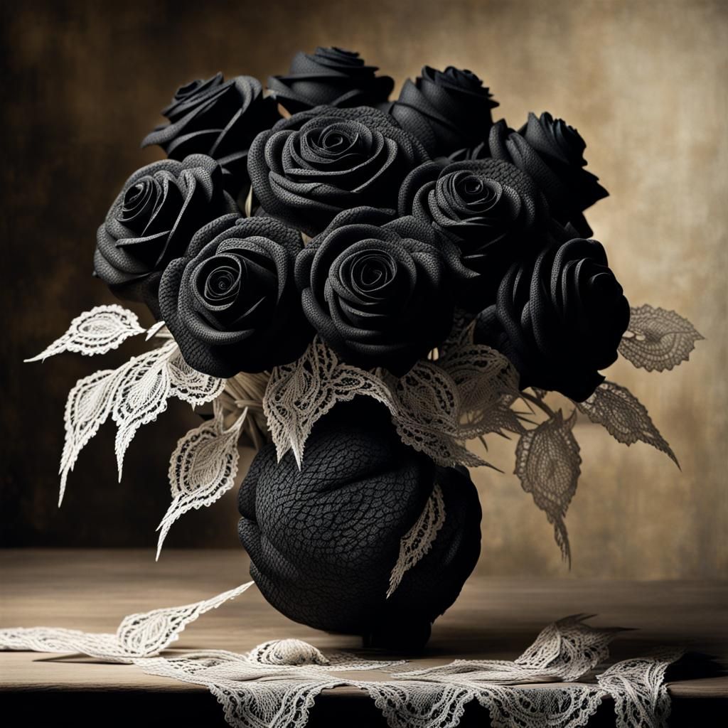 Lace Black Rose Bouquet: Sinister Artwork