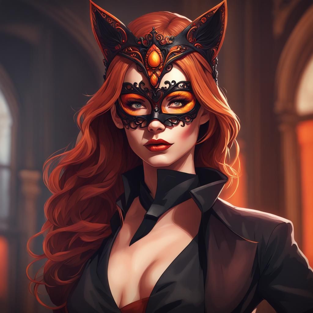 Fox Masked Woman in Mafia Outfit, Hyperdetailed Art