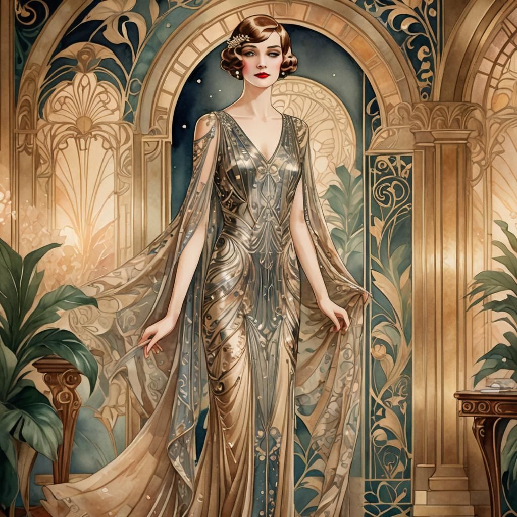 Elegant Art Deco Woman in Luxurious Room