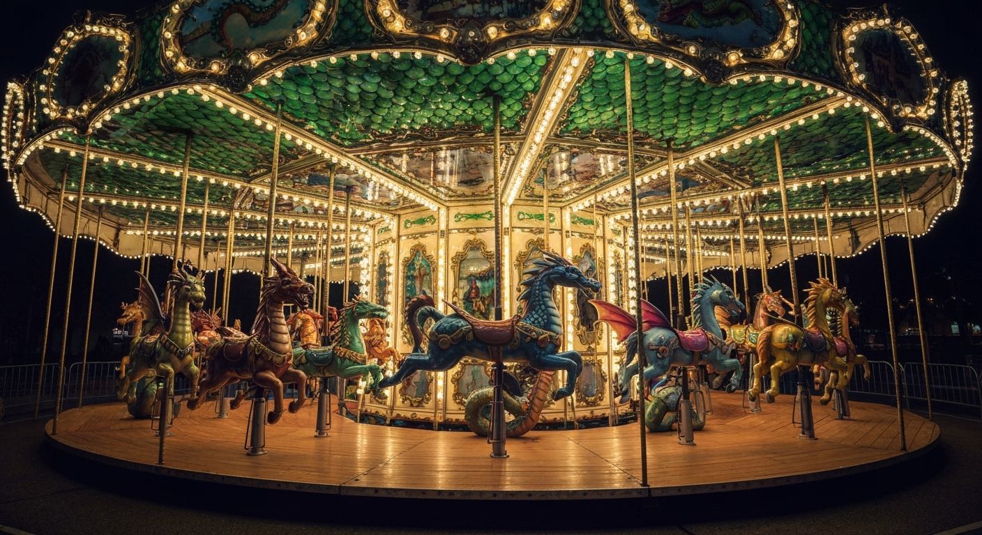 Dragon Carousel at Night with Mythical Mounts
