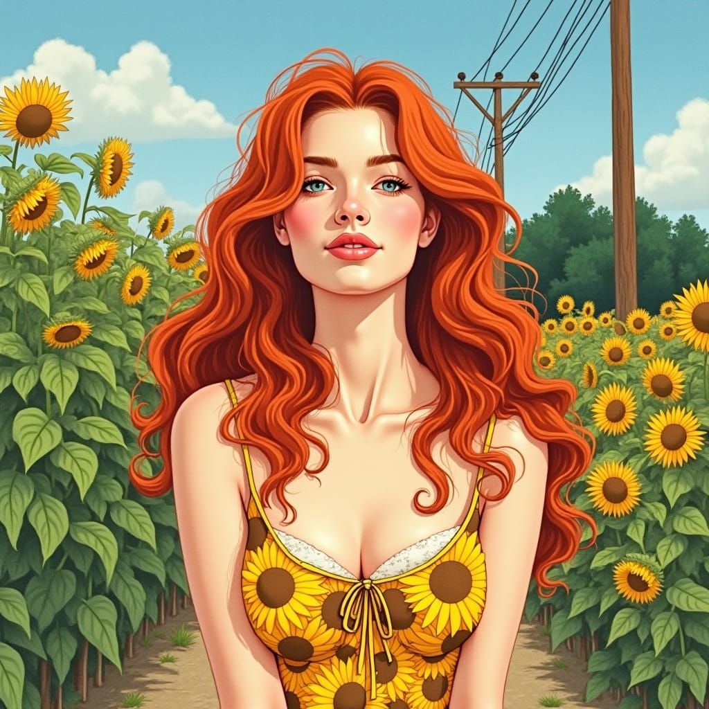 Woman with Red Hair in Art Nouveau Watercolor