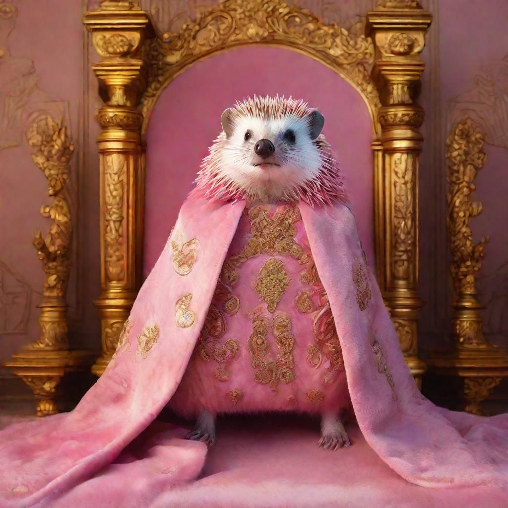 Pink Hedgehog Portrait Inspired by Ensor and Klimt