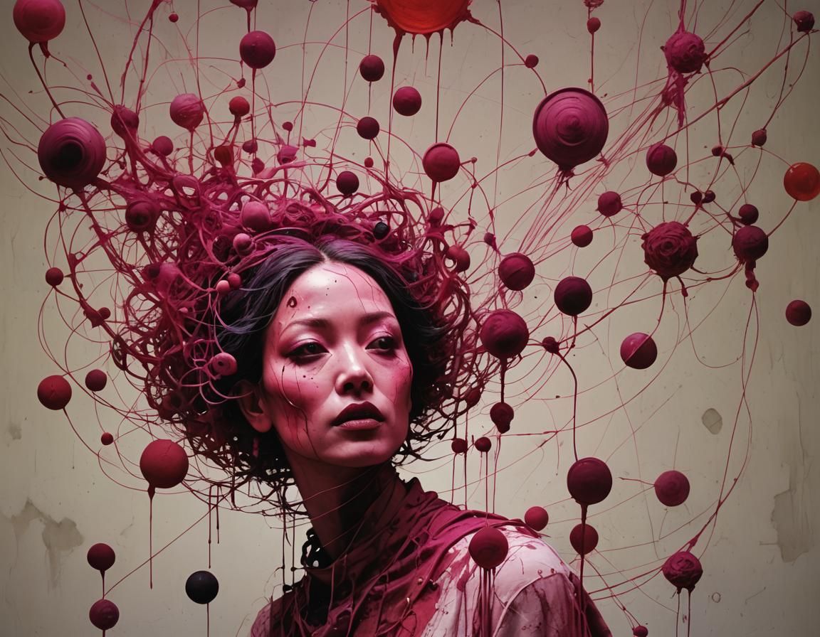 Claymation Textile Art Woman in Magenta Hues