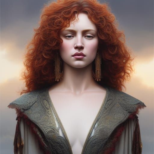 Red-Headed Goddess Portrait with Dramatic Lighting