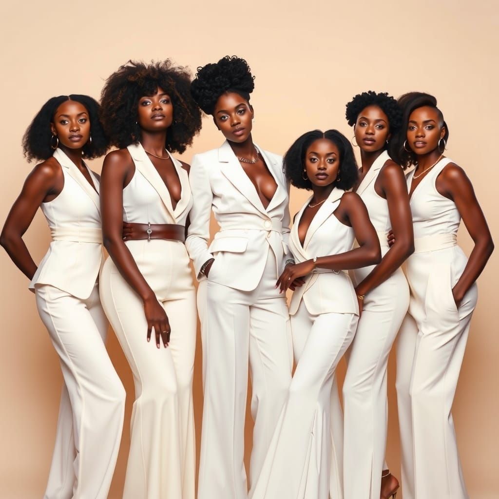 Elegant Black Women in White, Harmonious Portrait