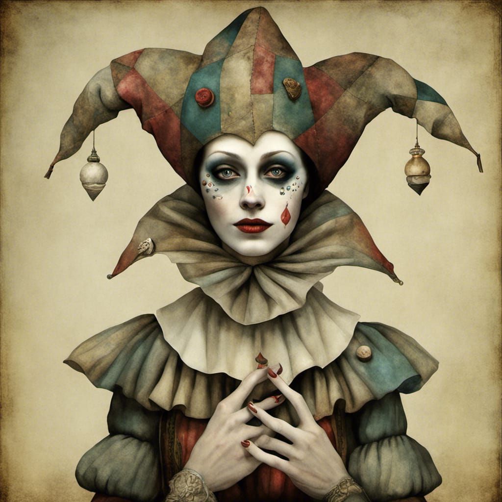 Detailed Female Jester in Surreal Style