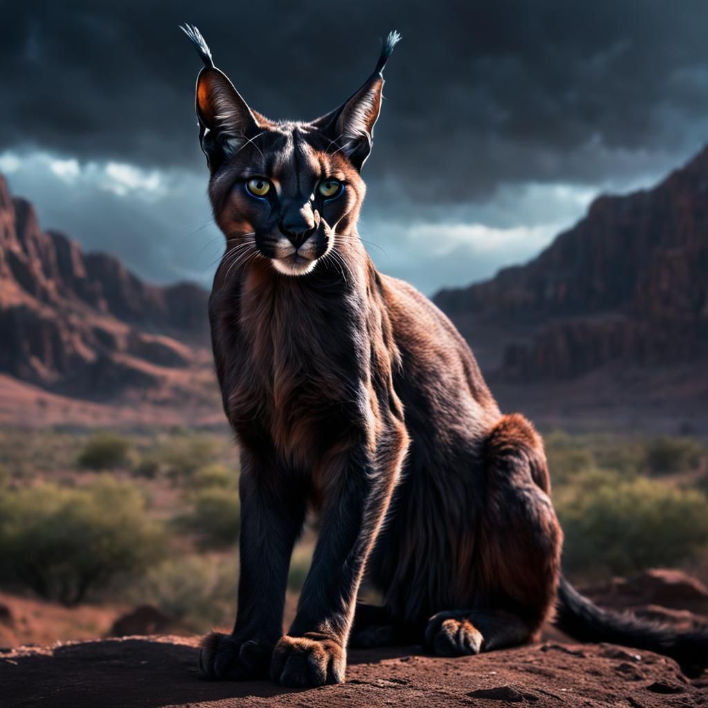 Dramatic Black Caracal Digital Painting in 16k