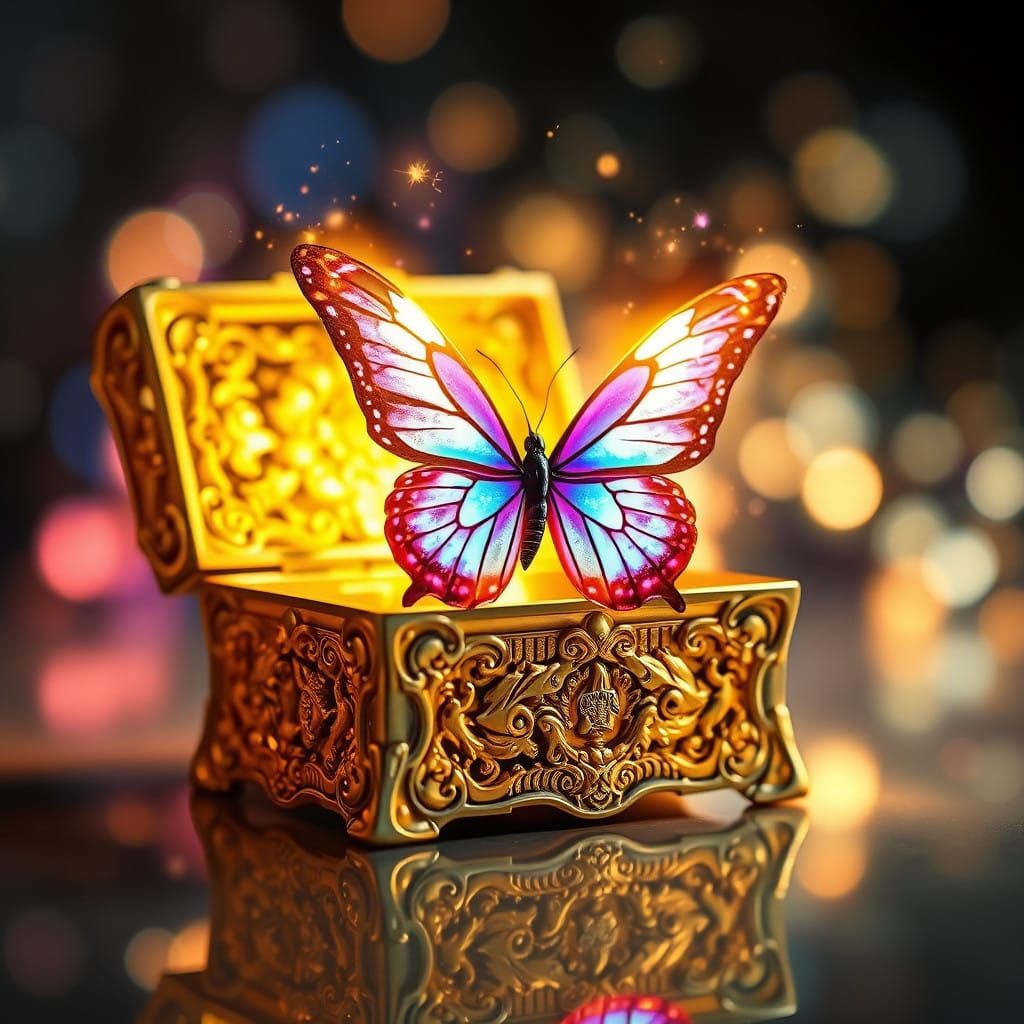 Golden Butterfly Rises in Luxurious, Enchanted Scene