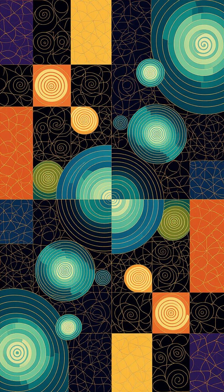 Abstract Mosaic with Phosphorescent Light in Chinese Ink Sty...