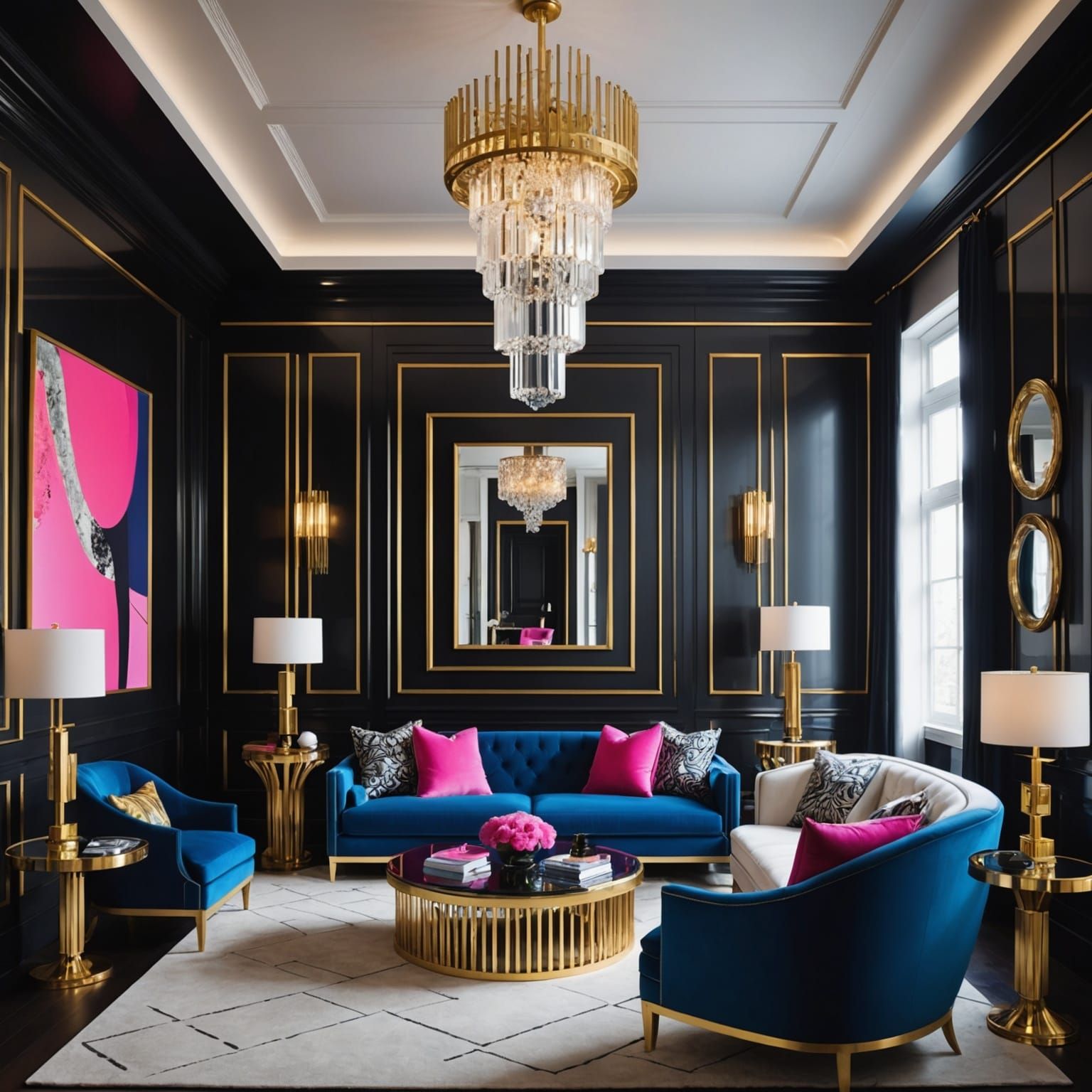 Elegant Modern Art Deco Room with Neon Colors