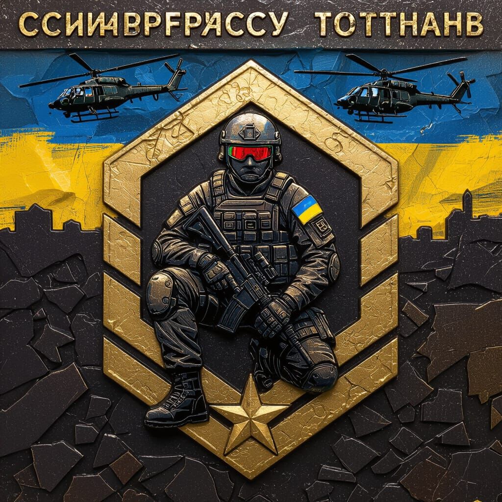 Ukrainian Military Emblem with Soldier and Trident Design