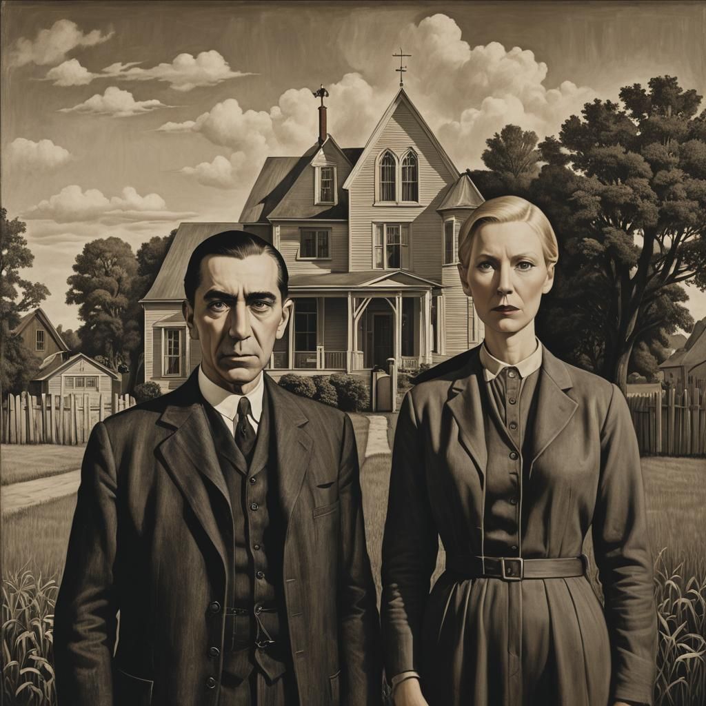 Bela Lugosi and Tilda Swinton in American Gothic by Grant Wo...
