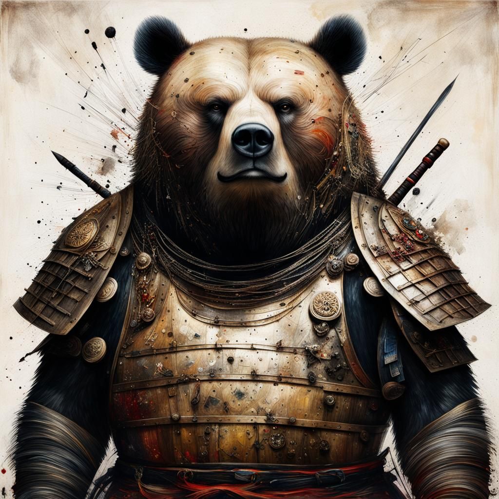 Robotic Cyborg Bear in Volcanic Jungle: Hyperrealistic Art