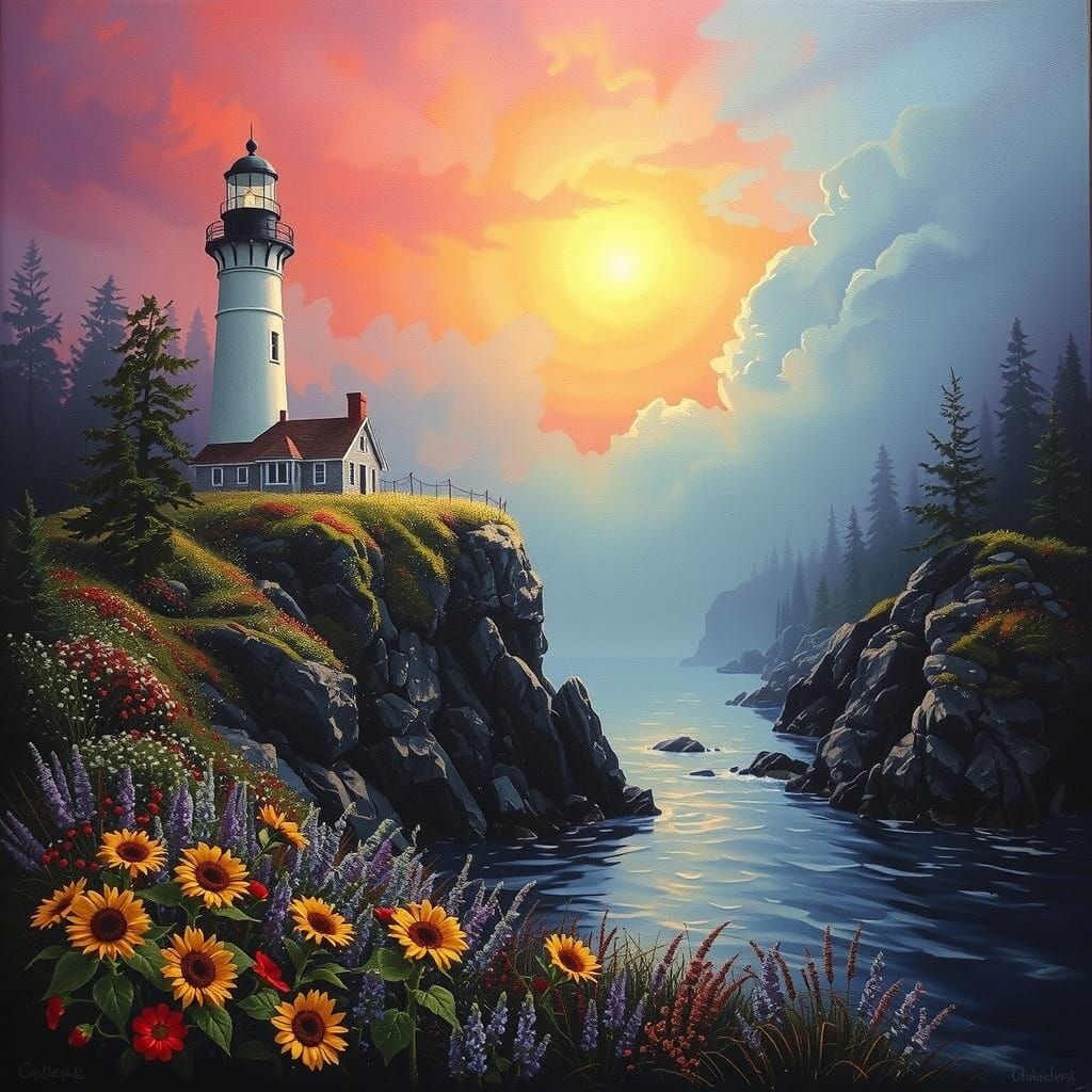 Mystical Lighthouse in Whimsical Fog