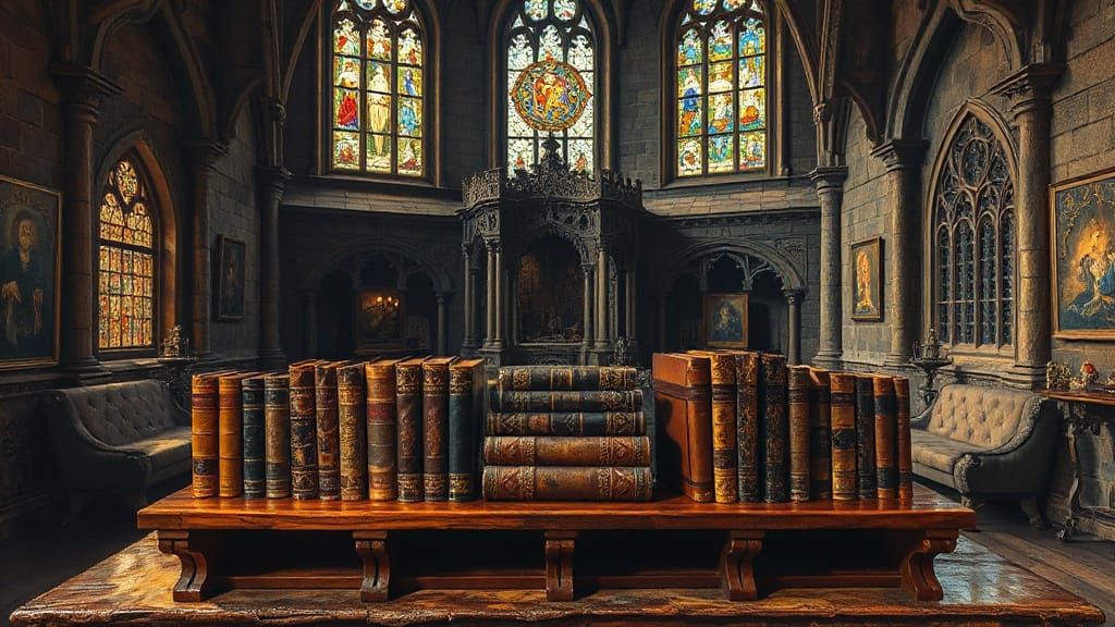 Medieval Castle Books in Gothic Illustrative Style